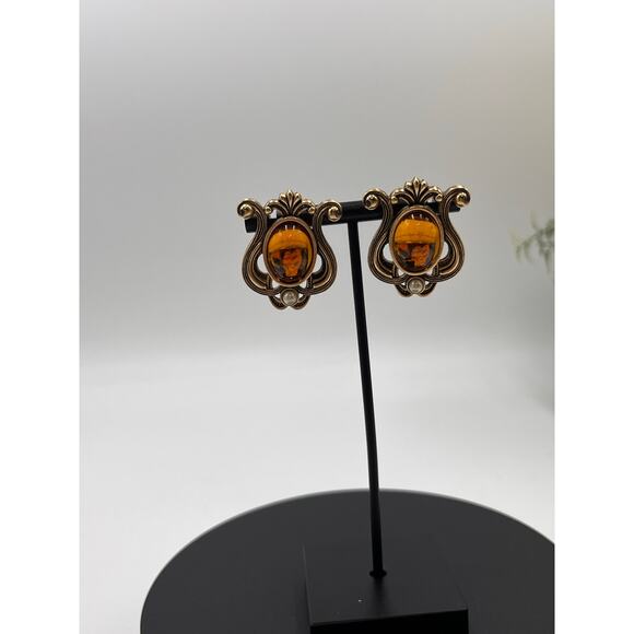Swarovski SAL Brown Amber Crystal Maltese Cross Set Large Pierced Earrings - Picture 2 of 8